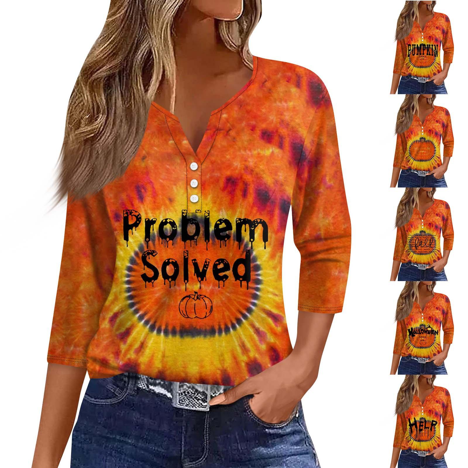 

Женский модный повседневный топ с рукавом три четверти, Хэллоуин с буквами, топ с принтом «Призрачное лицо» XXXL оранжевый