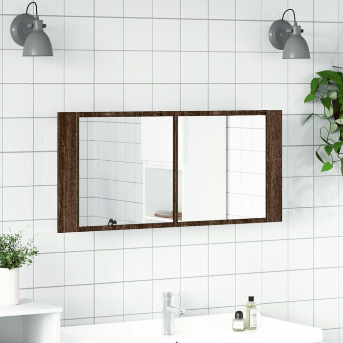 VidaXL Armoire à miroir à LED de bain chêne marron 100x12x45 cm, armoire à miroir, armoire de maquillage avec miroir, 834961