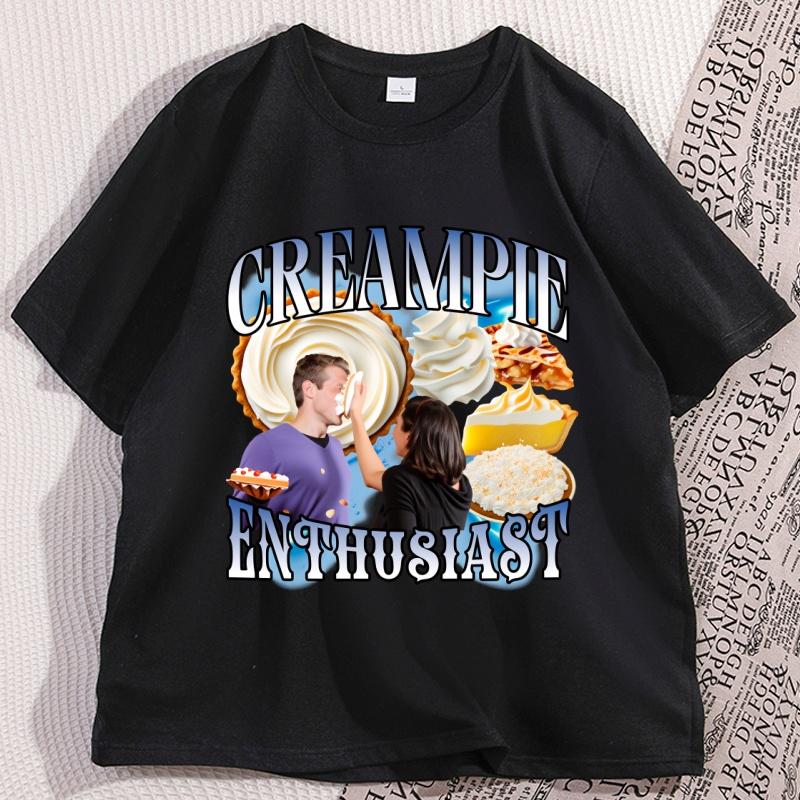 Funny Cream Pie Enthusiast TShirt 90s Vintage Cotton Short Sleeve Tshirt Loose Comfortable Breathable T Shirt Y2k Grraphic Tees