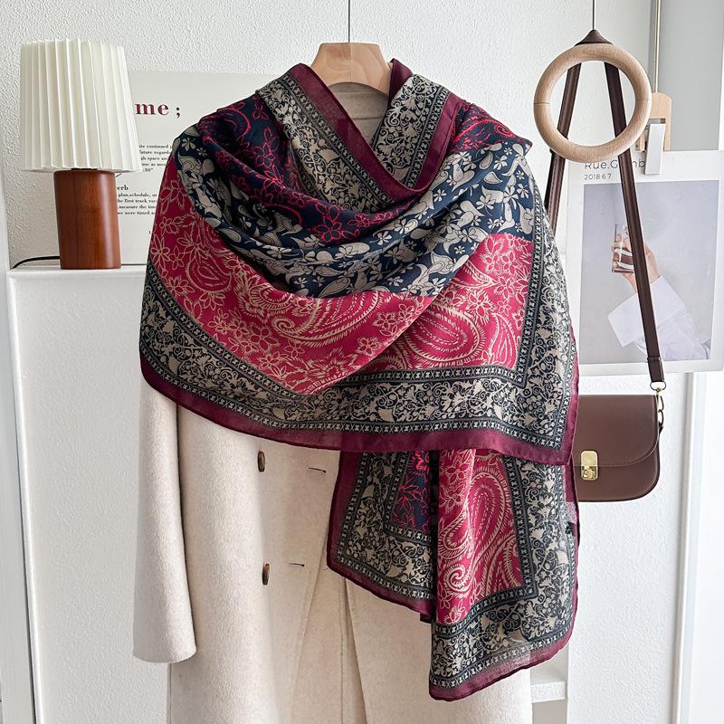 Oversized Korean Linen Shawl Dual-purpose Silk Scarf Travel Photo Sun Protection Beach Towel Extended Scarf Women's Versatile