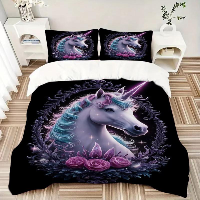 3pcs Unicorn Fantasy Artwork Duvet Cover Set -Includes 1 Duvet Cover and 2 Pillowcases, No Quilt Core, All-Season Home Decor  Yy251111163