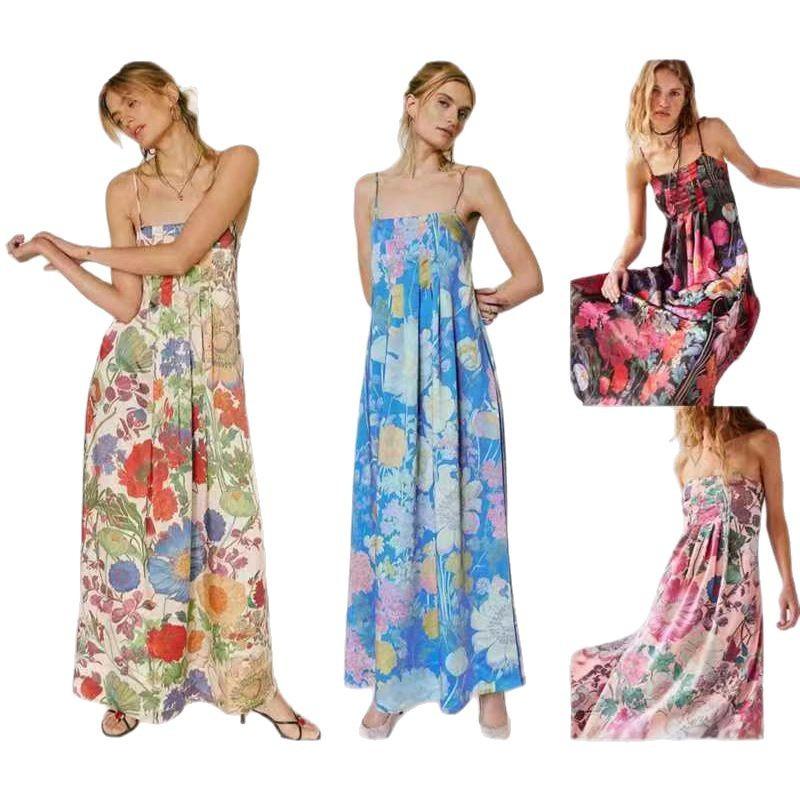 

Floral Print Strappy Maxi Dress Summer Women s Flowy Long Dress L