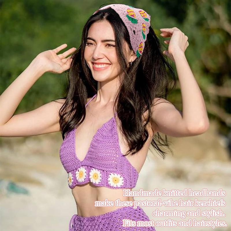 Korean Style Knitted Hollow Hook Flower Triangular Scarf Fashionable And Cute Summer Travel Girl Headband
