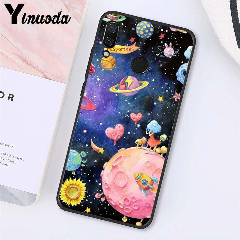 Yinuoda schwarz weiß Mond Sterne Weltraum Mädchen Reise Flugzeug Handyhülle für Xiaomi Redmi Note 7 8T Redmi 5plus 6A Note8 4X Note8Pro