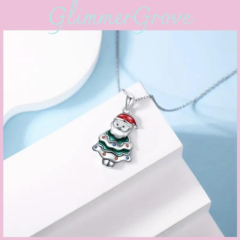 Christmas Santa Geometric Pendant Necklace Inlaid Alloy Celebration Holiday