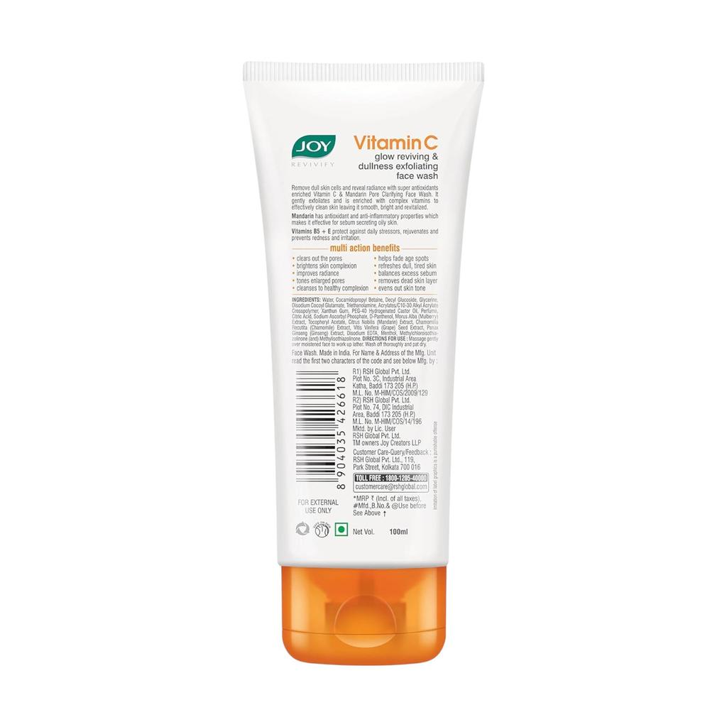 JOY Vitamin C Brightening Face Wash 100ml Pack of 2 For Glowing, Radiant Skin and Spot Reduction
