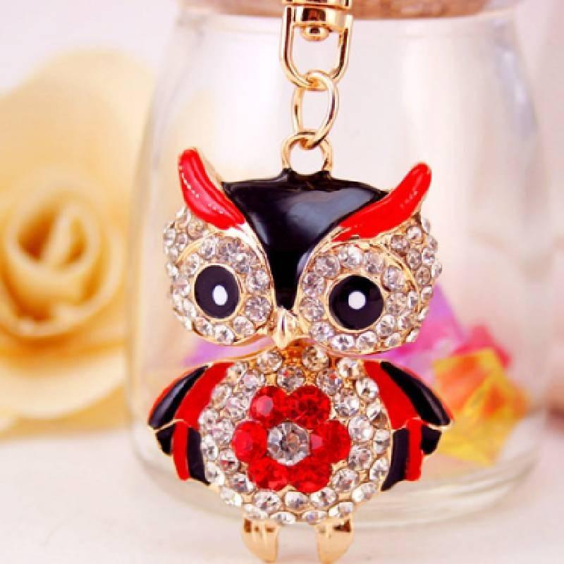 Adorable Cartoon Rhinestone Owl Keychain For Women Cute Animal Metal Keyring