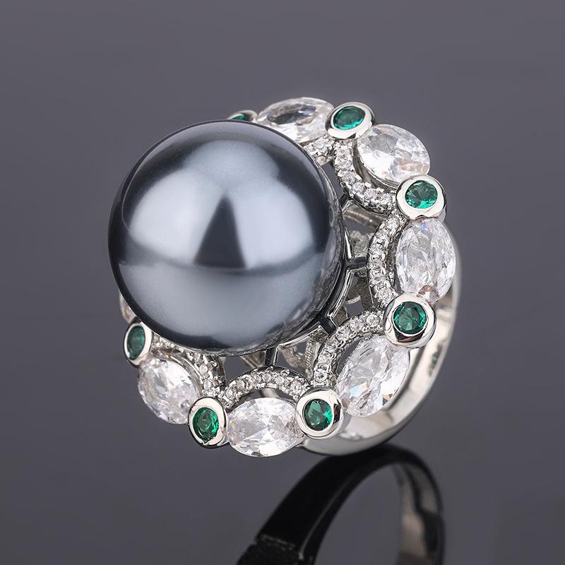 Jewelry Copper Gold Plated Pearl Retro Trend Women'S Ring 16Mm