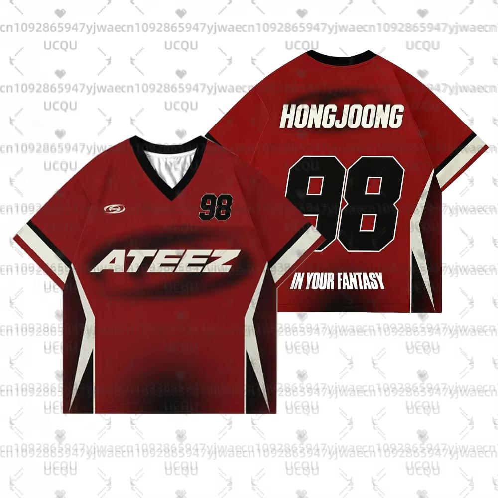 Summer Men's Women's Short Sleeve Casual Round Neck T-shirt Tops Tee ATEEZ Kpop Album In Your Fantasy Tour Football Jersey