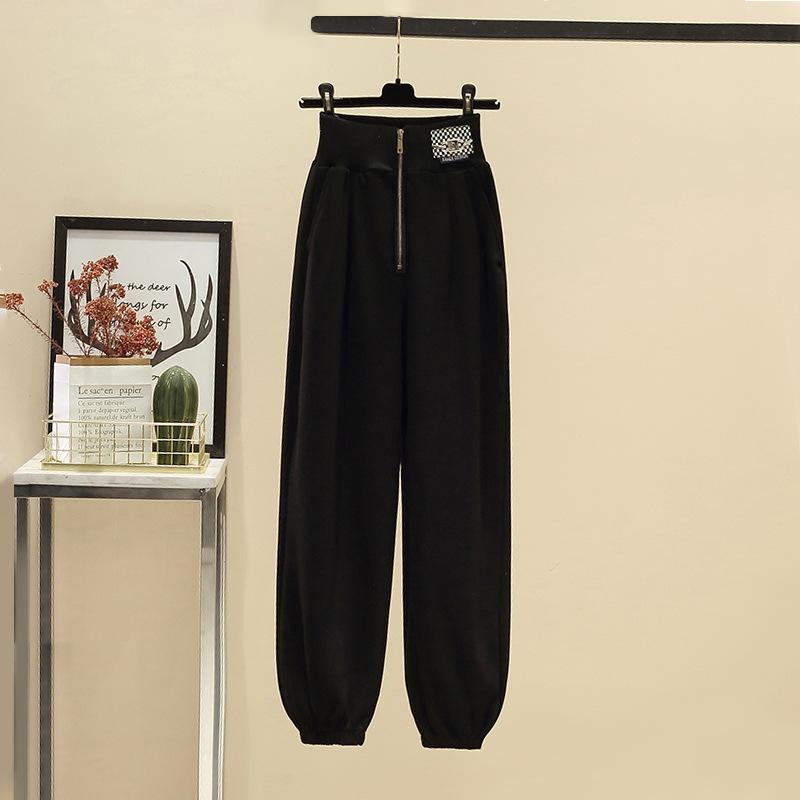 Autumn Suit Women's New Korean Version Fashion Short Printed Zipper Sweater Casual Sweatpants Two-piece Set