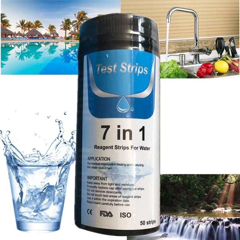 50pcs/Set 7 in 1 pH Test Strip for Swimming pool PH Paper Tester Water Test Strips Chlorine Bromine Measuring Tool Alkaline Acid