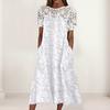 Beach Dress Beautiful Lace Stitching Cotton Blend Seaside Party Casual Embroidery Midi Streetwear Costume