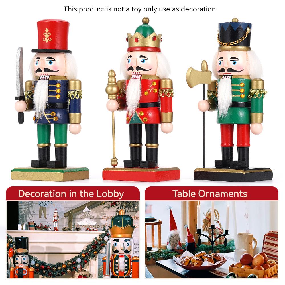 20cm Nutcracker Miniature Cute Wooden Nutcracker Puppet Ornaments Cartoons Walnuts Soldiers Home Desktop Christmas Decoration