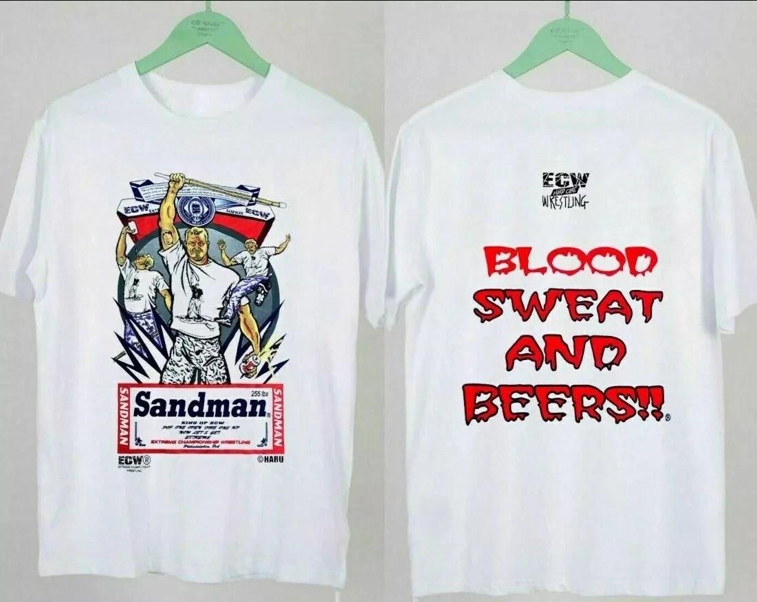 Sandman Blood Sweat Beers Shirt, Ecw Mens T-Shirt Mens Womens Tees Top Double Sided Cotton For Fans XL