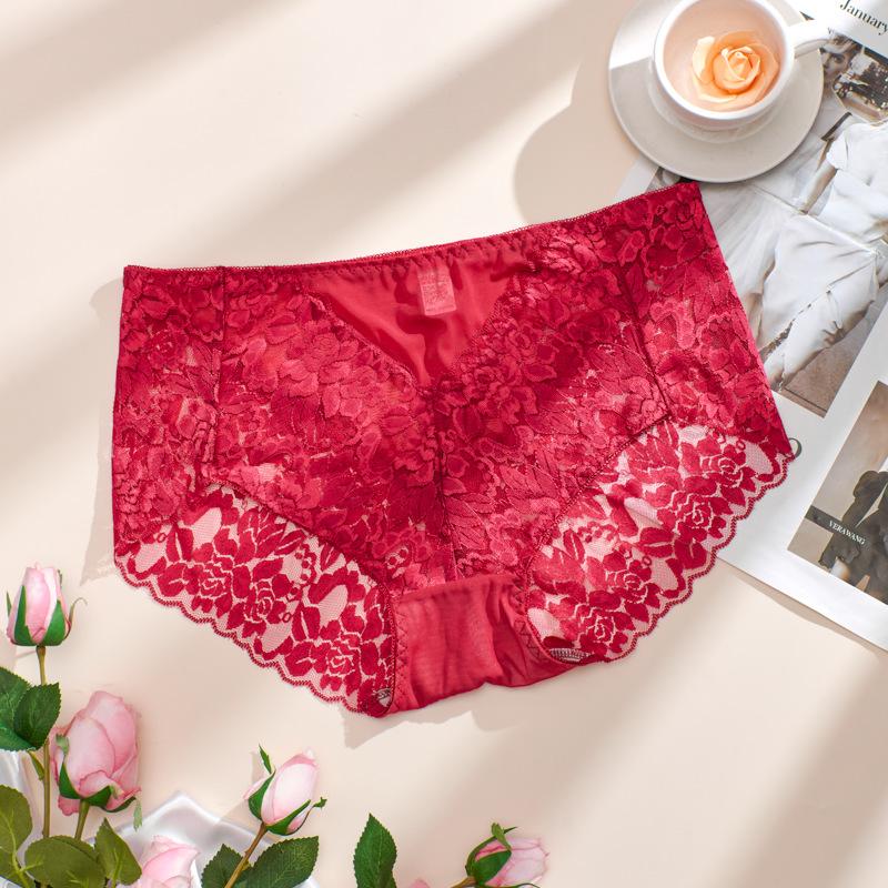

Женские сексуальные красные кружевные трусики больших размеров с цветочной сеткой - мягкое, дышащее и удобное нижнее белье с высокой талией 4XL красный
