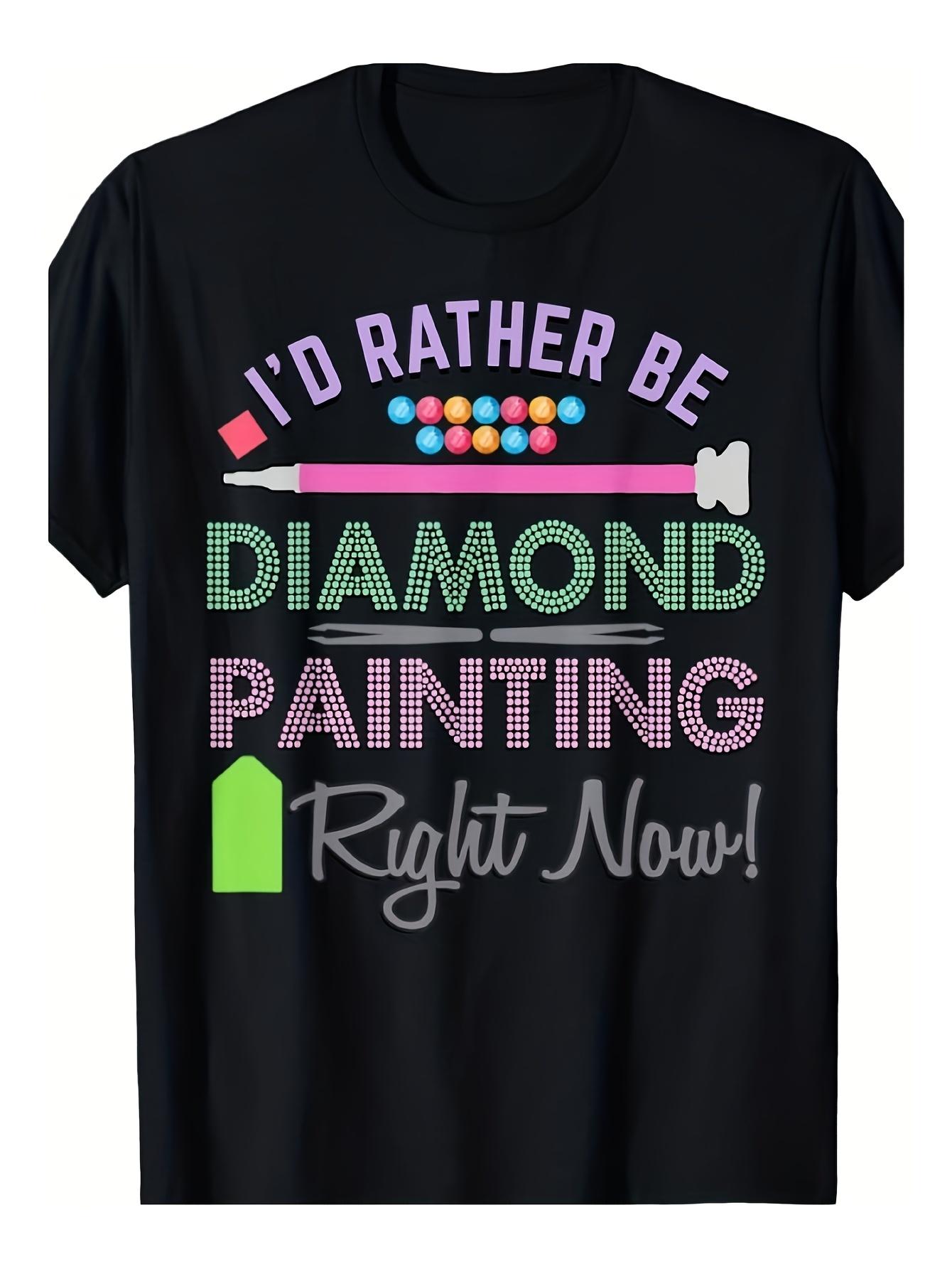 Men S & Women S I D Rather Be Diamond Painting Graphic T-Shirt Black Retro Diamond Art Design with I D Rather Be Diamond Painting Slogan & Paint Splat S разноцветный