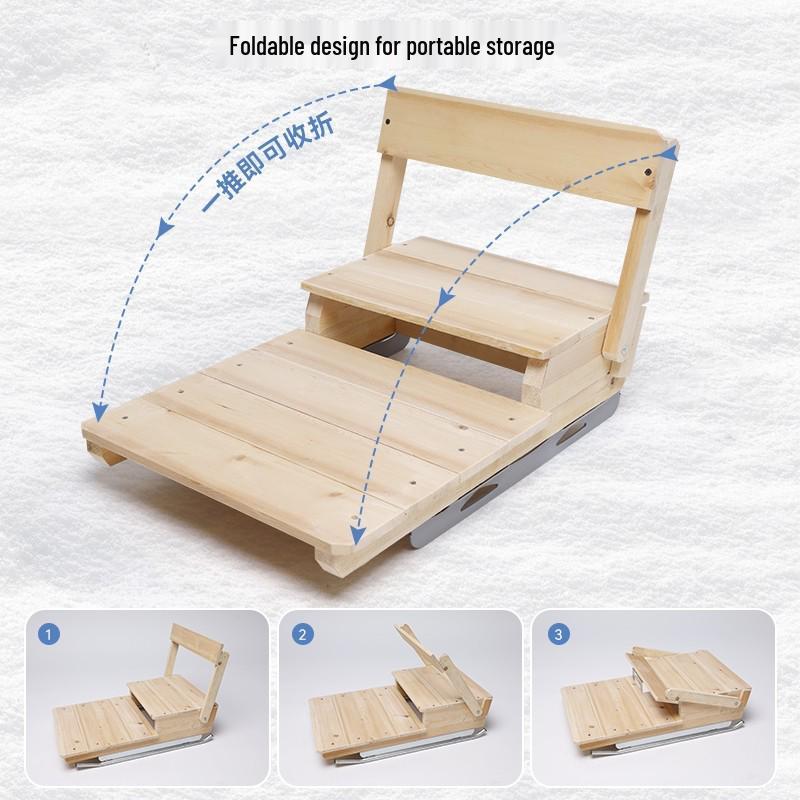 Dual-Person Folding Nostalgic Ice Sled with Backrest and Children's Ice Skates, Solid Wood Design for Outdoor Use