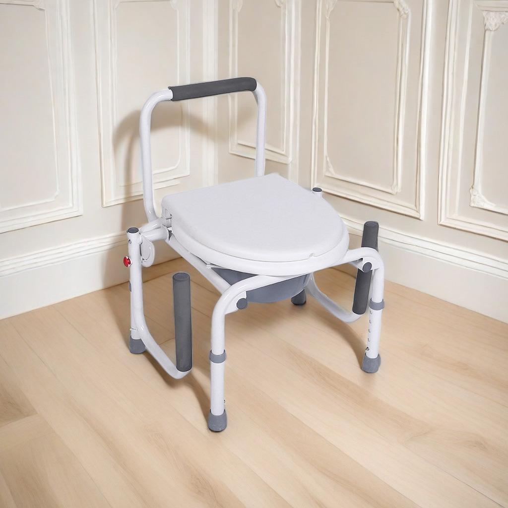 Adjustable Armrest Commode Chair for Elderly, Pregnant Women & Mobile Toilet Use