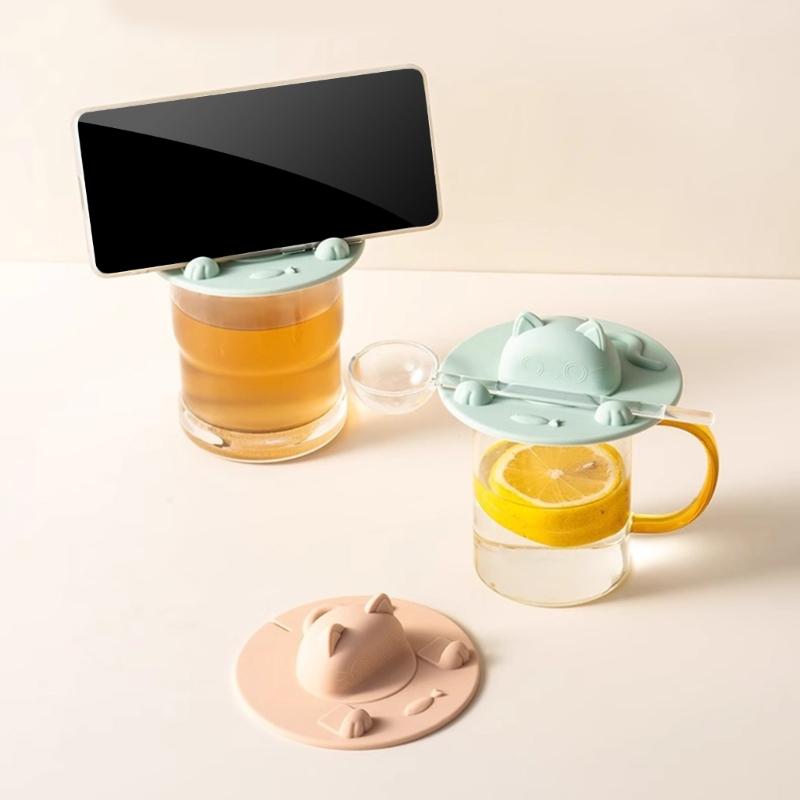 Dustproof Drink Cup Covers Food Grade Silicone Cup Lid Lovely Cats Mug Lid Leakproof Simple Mug Covers