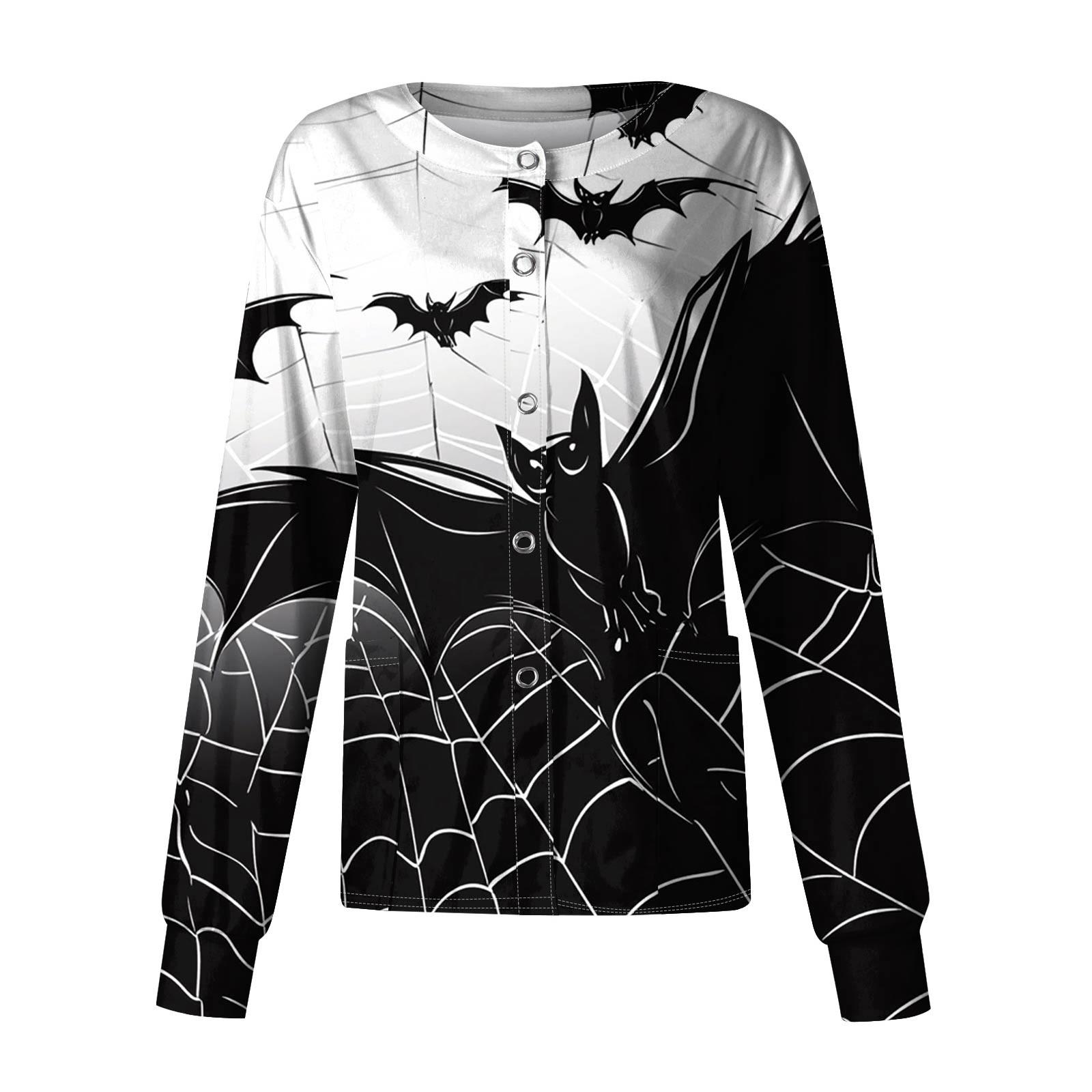 

Женская повседневная однобортная блузка с длинным рукавом на Хэллоуин с принтом, кардиган, верхняя одежда, униформа S чёрный