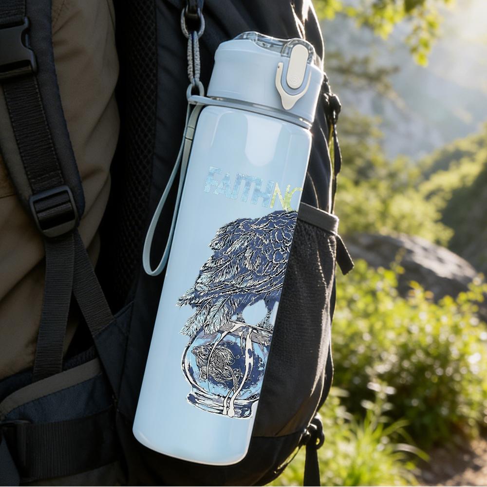 1PC Faith no more eagle circular logo print 750ml colorful plastic sports water bottle leakproof pop up lid with straw for outdoor work home use