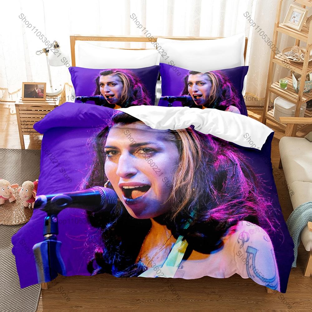 Personality Amy Winehouse Fans Gift Bedding Set New Duvet Cover Pillowcase High Quality Bed Set For Jazz & Soul Music Lovers Ret