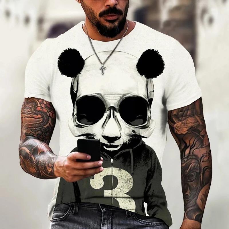 New Fun Animal Panda Pattern Men's T-Shirt Printed T-Shirt Fashion Round Neck Plus Size Short Sleeve Personalized Men's T-Shirts