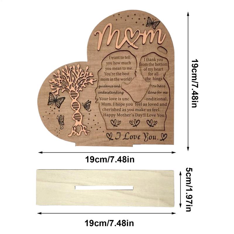Mom Signs For Mothers Day Mothers Day Ornament Heart Shape Handcrafted Solid Wood Decoration For Farmhouse Kitchen Decor Desk