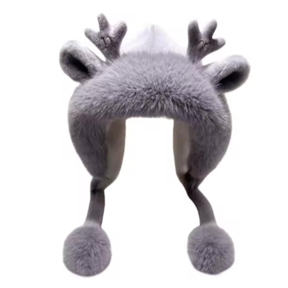 

Милая женская рождественская шапка, теплая плюшевая шапка-бини, зимняя шапка для женщин, подарок серый