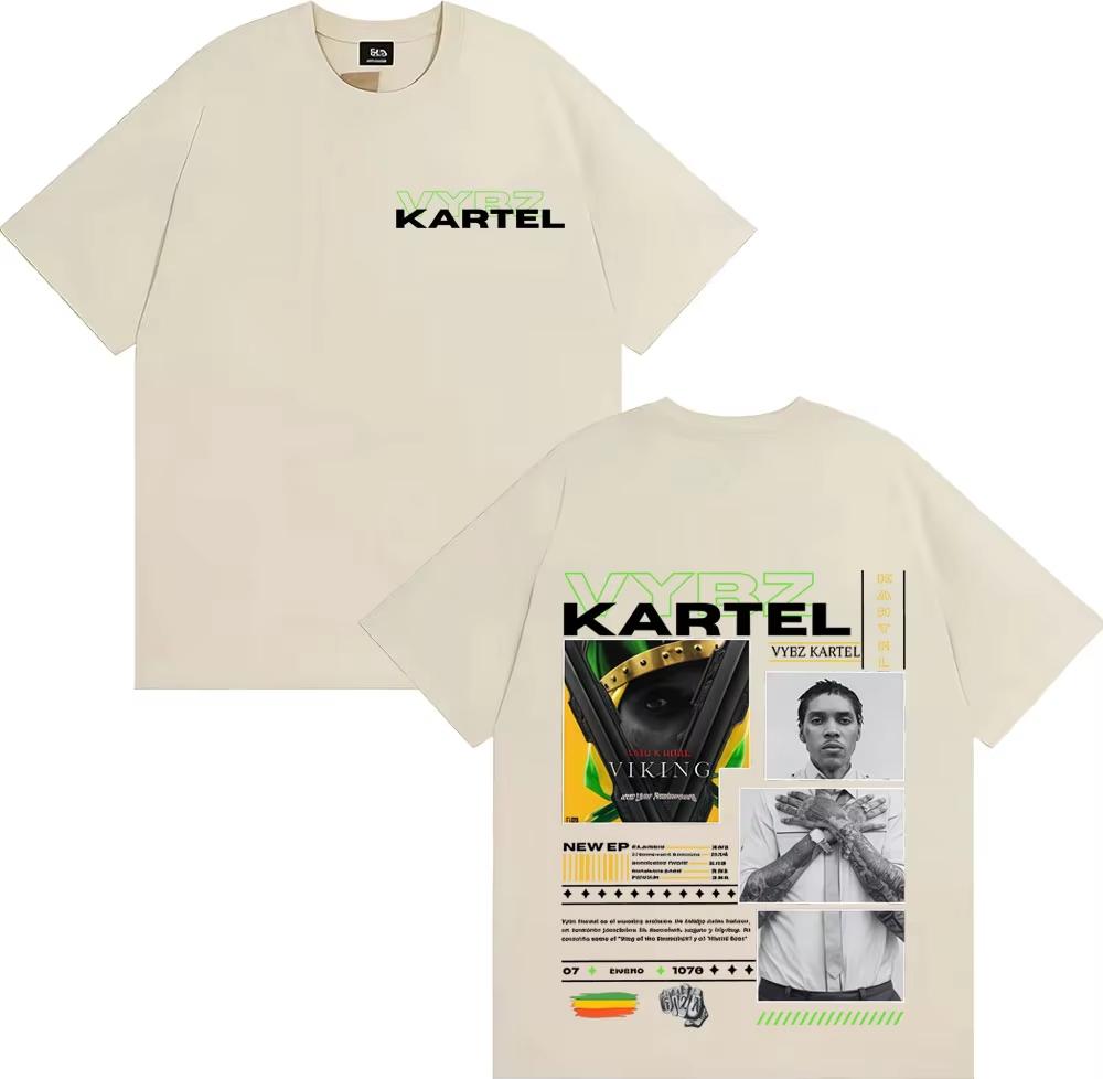 

Rapper Vybz Kartel Tour 2026 Album Tshirts Unisex Women Comfort Short Sleeve Loose T Shirt Unisex Harajuku Hip Hop Pop Music Tshirt 2XL