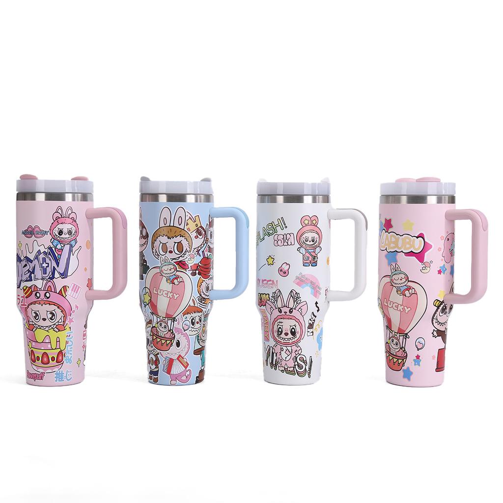 40Oz Handle Car Cup High Value Labubu Stainless Steel Thermos Cup Car Portable Straw Bingba Cup