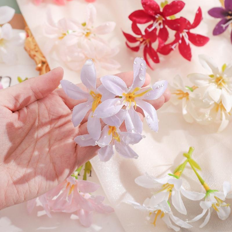 10Pcs 6cm Artificial Flower Head Mini Silk Dew Lily Flower Craft Wreath Home Decoration Wedding Decor Christmas Garland Supplies