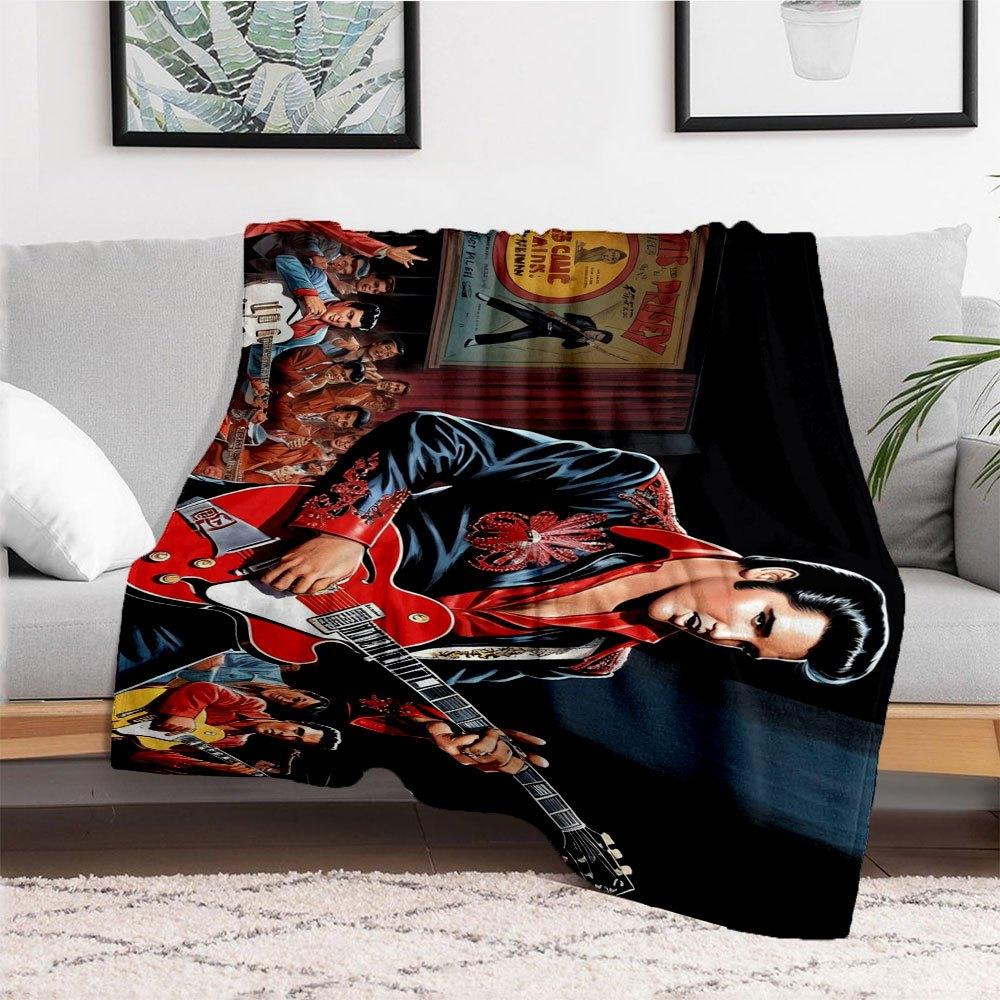 "Elvis Presley: King of Rock 'n' Roll Guitar Art Print"Blanket Flannel Throw Blanket for Sofa, Bed, Travel, Camping, Office, Couch, Chair, A