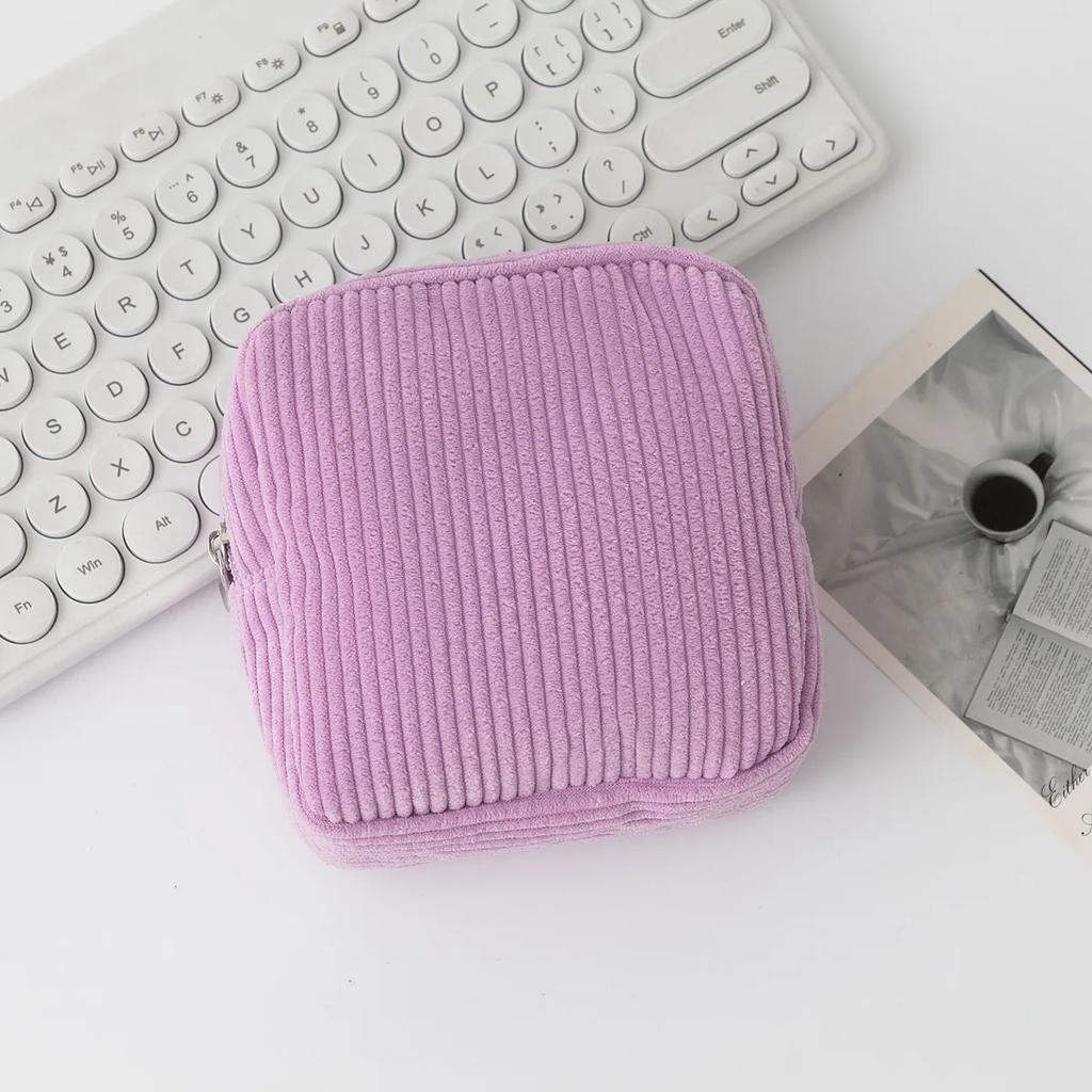 Korean Makeup Coin Bag Sanitary Napkin Holder Bag Small Lipstick Cosmetic Storage Case Bags Corduroy Cute Hand Bag for women