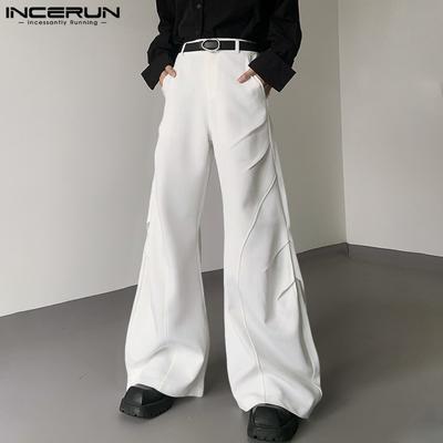 Men Zip-up Pockets Flare Pants Casual Long Trousers
