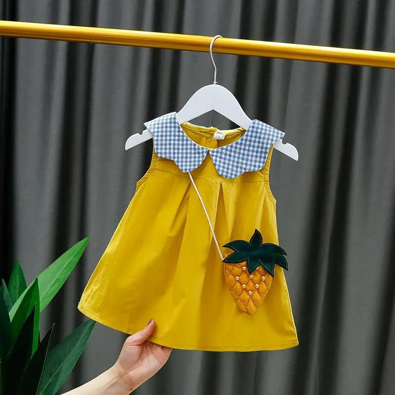 

Детская одежда, платье для девочек, летнее платье принцессы для маленьких девочек, юбка трапециевидной формы без рукавов с круглым вырезом, желтая юбка с ананасом 80