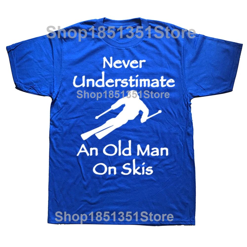 Never Underestimate An Old Man On Skis T Shirt Men Adventure SKI Casual Tshirt Gift for Snowboarder Love Snowboarding Tee