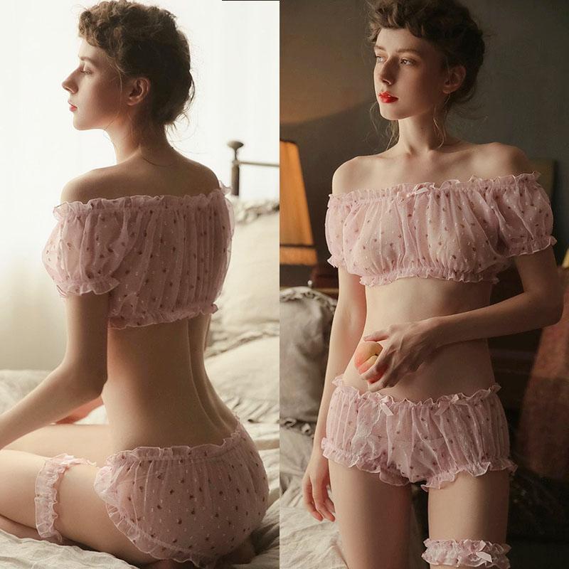Strapless Lace Underwear Sexy Lingerie Cute Fancy Bra Set Erotic Pajama Transparent Costume Kawaii
