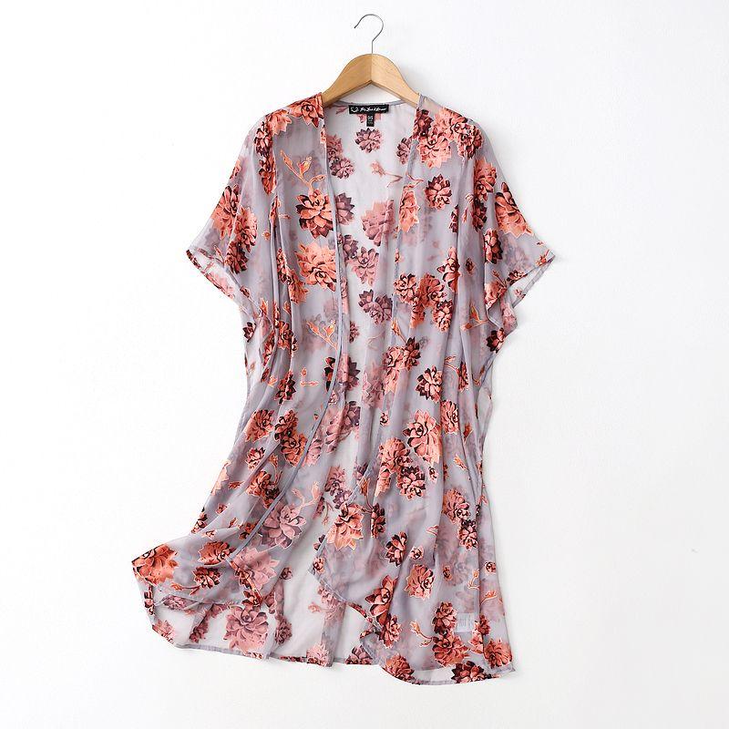 

Export Export French Romantic Gentle Ethnic Print Chiffon Shawl Batwing Sleeve Coat Sun Protection Clothing Vacation Purple Single size 1-O/S