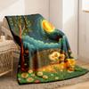 Cozy Hedgehog And Daisy Moonlit Night Flannel Blanket Ultra-Soft Warm Machine Washable All-Season Comfort for Sofa Travel Camping