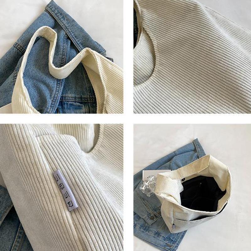 Winter Corduroy Shoulder Bags For Women Casual Large Capacity Shopping Totes Solid Color Shopping Bag Student Bag