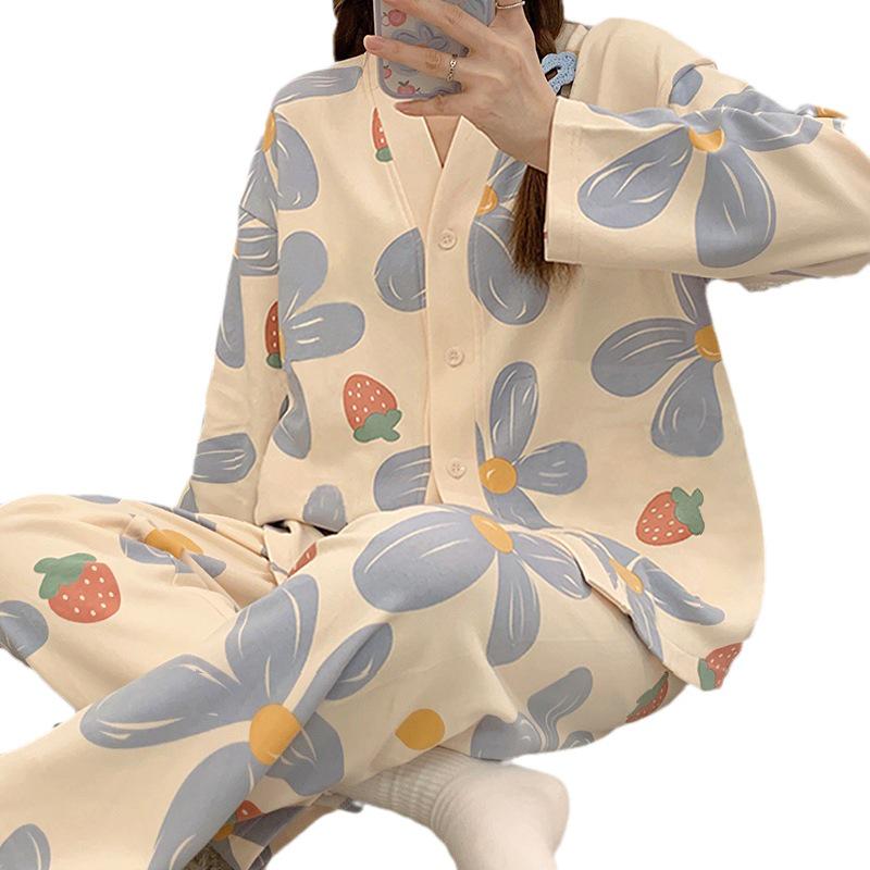 2026 Women's Milk Silk Pajamas Set: V-Neck Cardigan, Long Sleeve, Long Pants, Thin Polka Dot Print for Spring and Autumn
