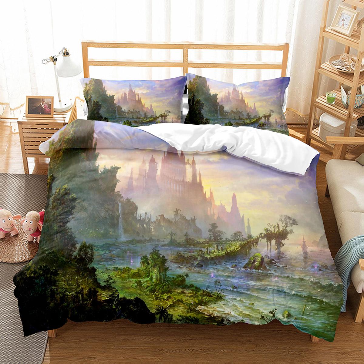 

Пододеяльник с изображением мультфильма «Мир фантазий» «Король и королева» «Волшебный замок» «Мифический пейзаж» «Покрывало из полиэстера» EU single(135x200cm)