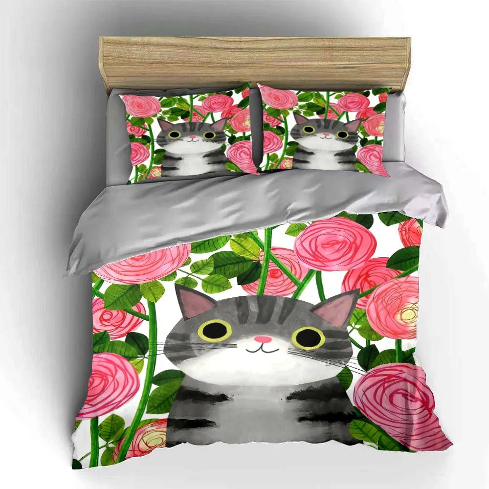 "Cat Floral Decor Three-Piece Set" Soft Comfortable Duvet Cover Bedding Set Included 1*Duvet Cover & 2*Pillowcases Gift