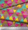 Soimoi Black Japan Crepe Satin Fabric Triangle Art Geometric Print Fabric by the Metre 42 Inch