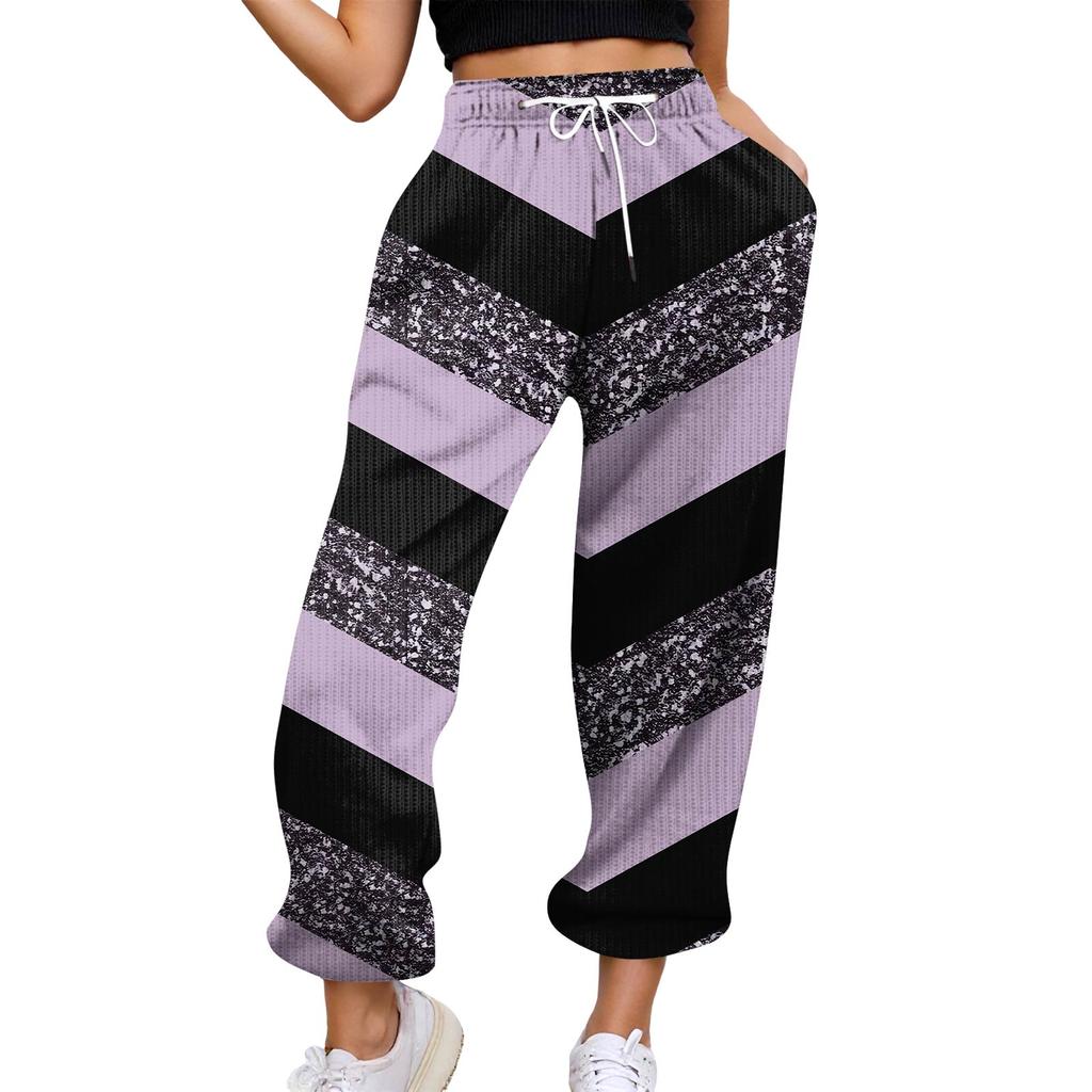 Fritidsbukser for kvinner Høyt midjebelte joggebukser med lommer