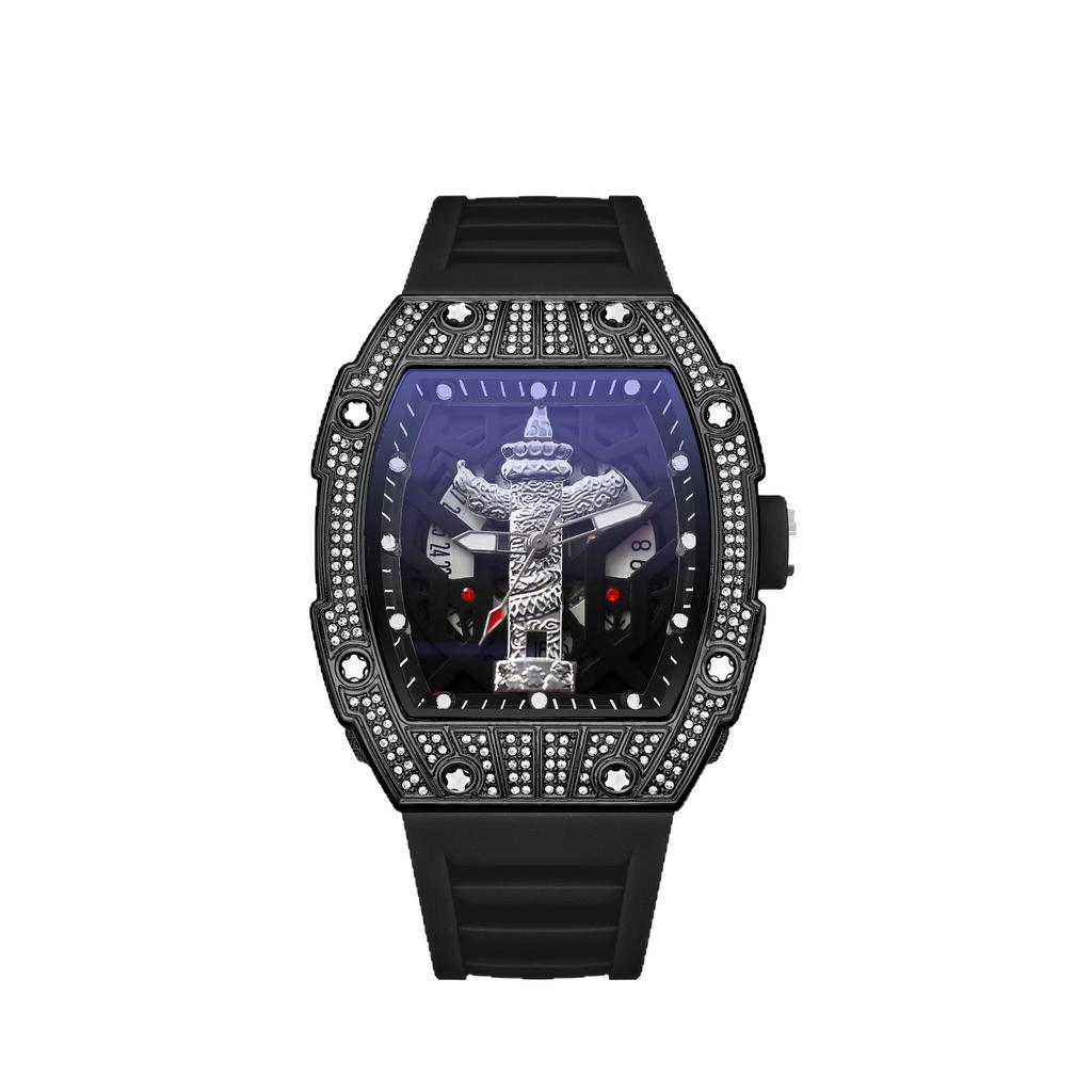 Luxury Diamond-Encrusted Automatic Men'S Watch Trendy Casual Versatile Premium Hollow Quartz Watch
