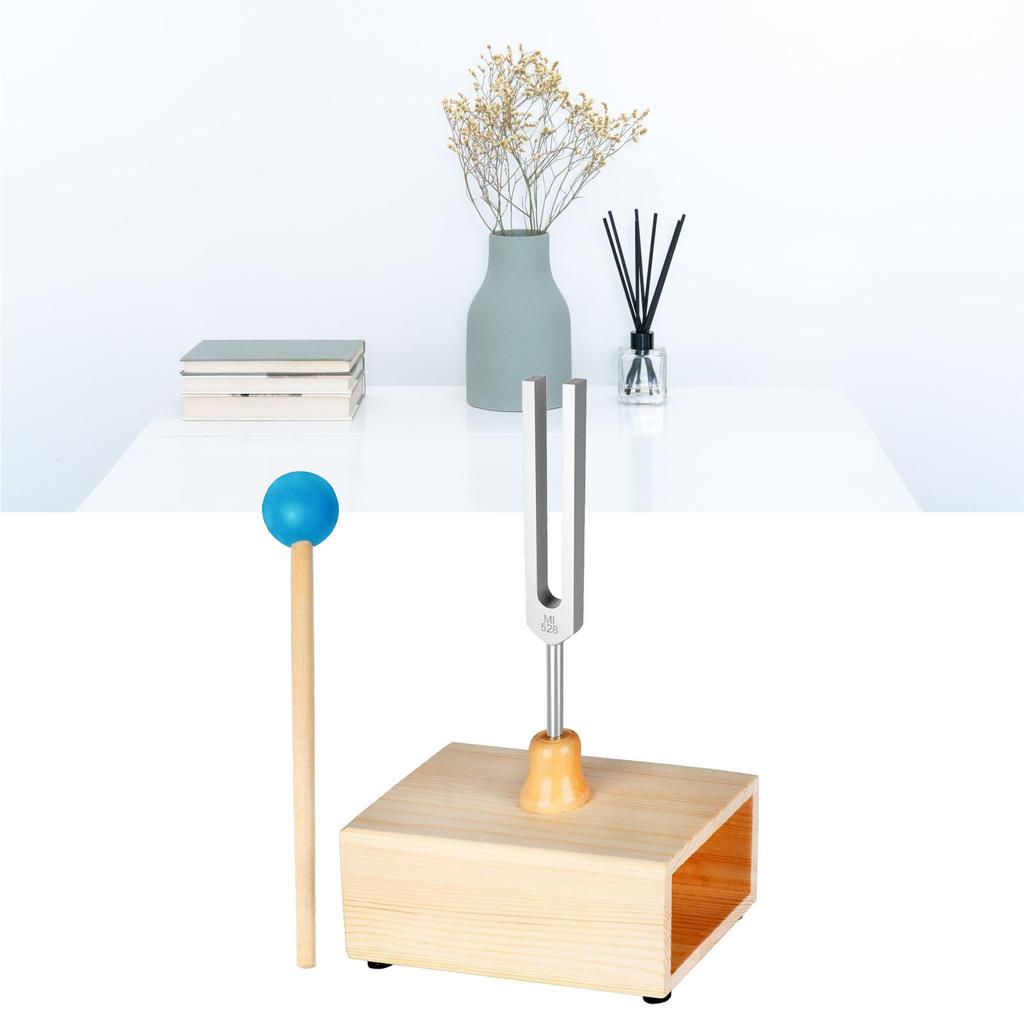 Kamerton 528Hz Stop Aluminium Zestaw ze Skrzynką Rezonansową Niebieski Silikonowy Młoteczek Akcesoria do Instrumentów