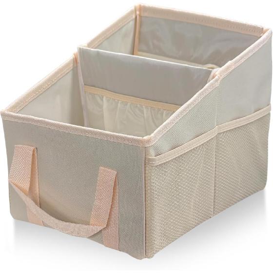 Car Seat Organizer, Collapsible Passenger Seat Organizer with Detachable Divider & Handle, Multiple-Pocket Car Storage Organization for Console Floor