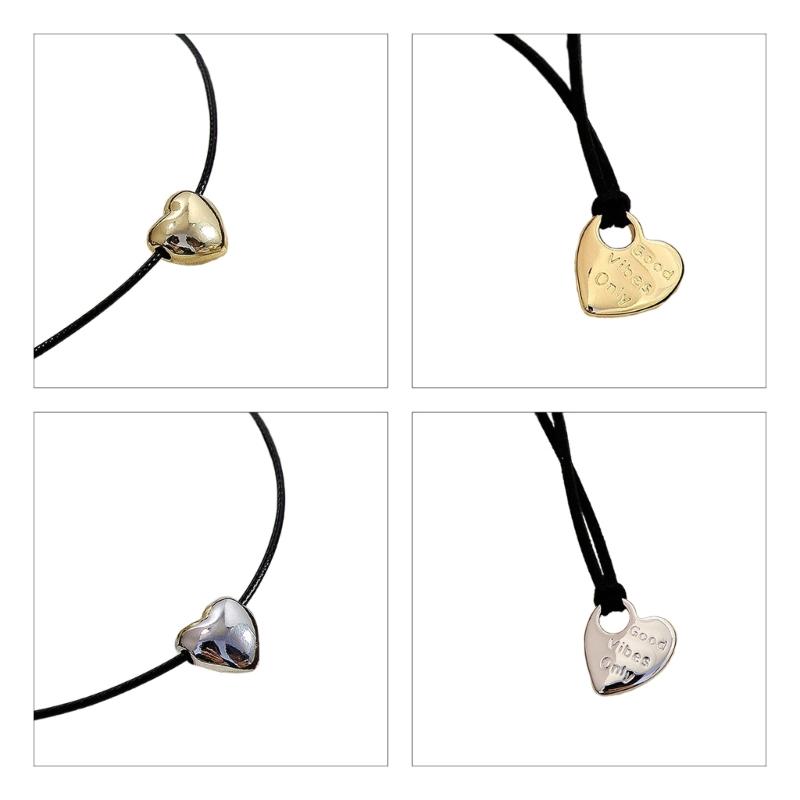 Big Heart Pendant Necklace Trendy Y2K Grunge Neck Jewelry Alternative Color Rope Neckchains Gift for Teen Girls